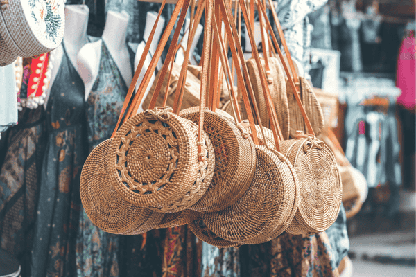 Handbags in market in Ubud Bali